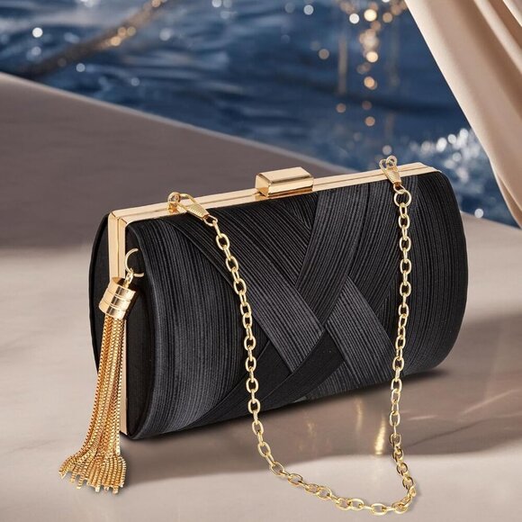 Women Clutch Bag Polyster Evening Crossbody Purse with Tassel for Formal Events - Picture 9 of 9
